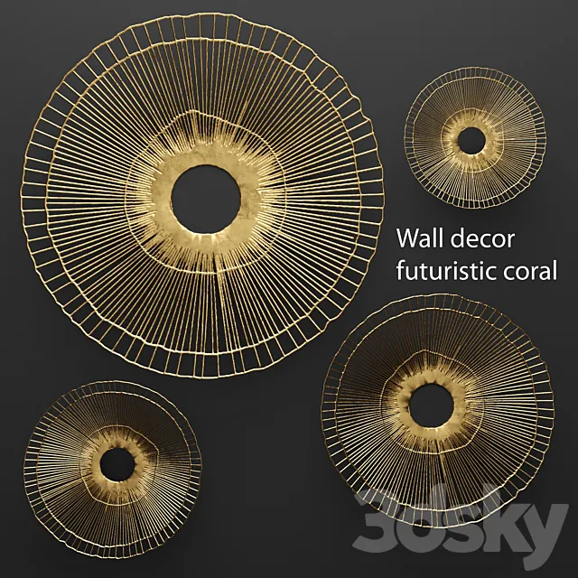 Wall decor futuristic coral. Panel. wall decor. art. metal. luxury. gold. abstraction. flowers. panels. round. discs. sun. loft. coral. sculpture. art. lattice. wall decor 3DModel