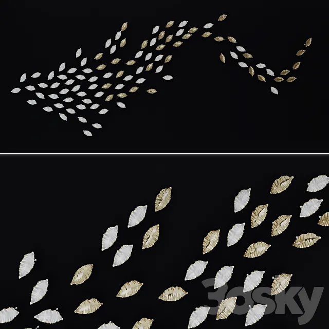 Wall decor golden leaves 3D Model