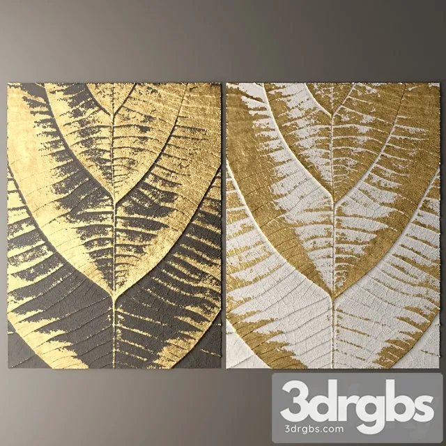 Wall Decor Picture Gold Lux ​​Lukhuri Decor Art Contemporary Art Abstraction Leaves 3D Model Free