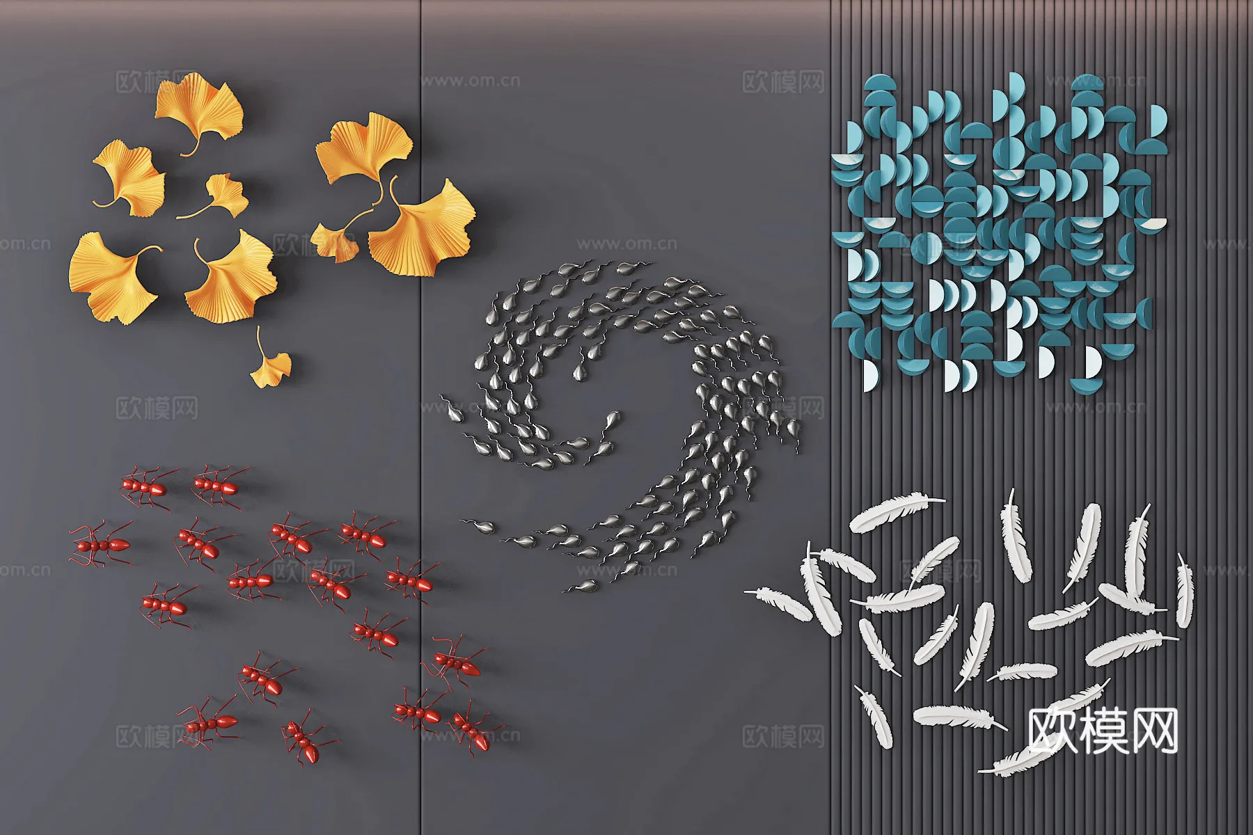 Wall Decoration 3D Models - Decor Sets - 089 - VRAY Render