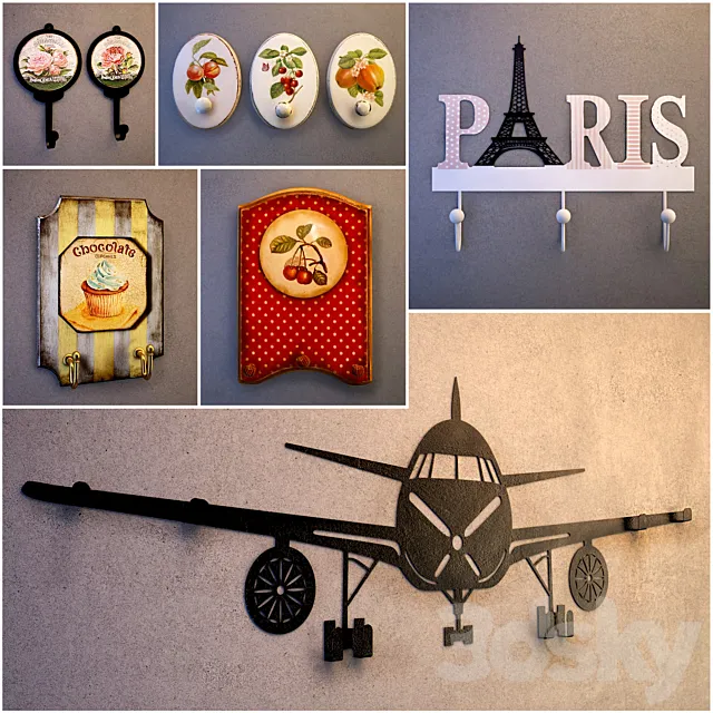 Wall hangers for clothes keys bags towels (Collection №3) 3D Model