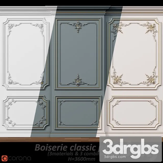 Wall Molding 5 Boiserie Classic Panels 3D Model Free
