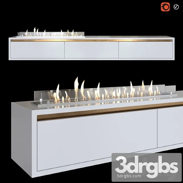 Wall-mounted tv stand with built in bio fireplace 3D Model Free