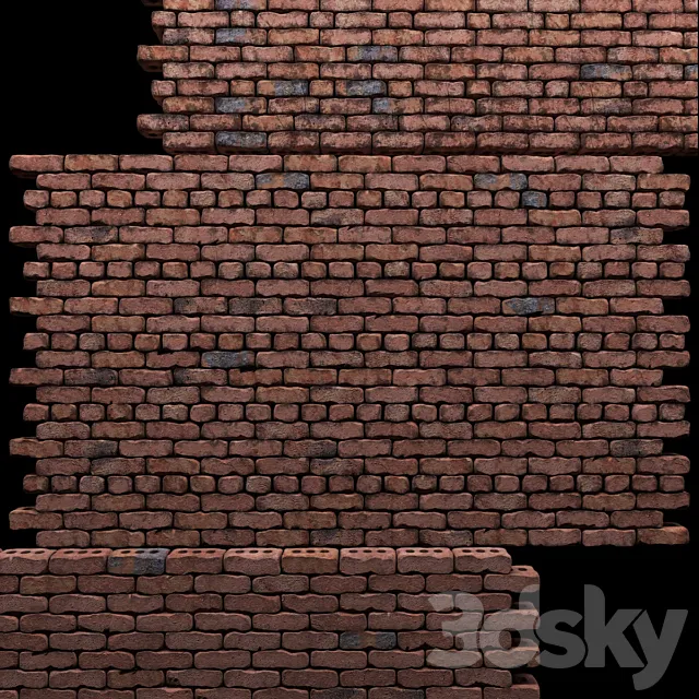Wall of red bricks 3D Model