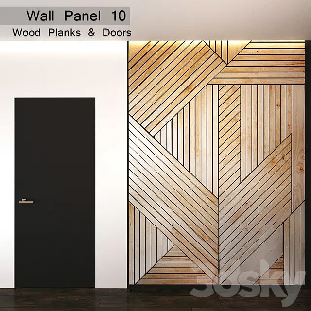 Wall Panel 10. Wood Planks & Doors 3D Model