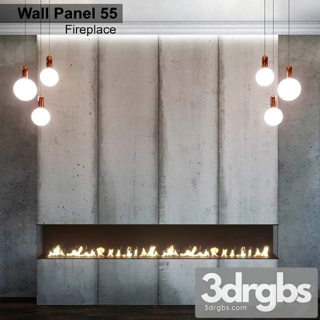Wall panel 55. fireplace 3D Model Free