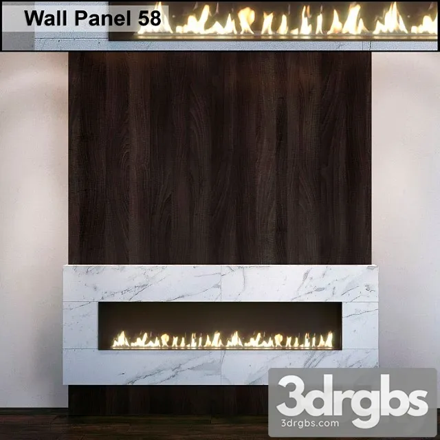 Wall panel 58. fireplace 3D Model Free
