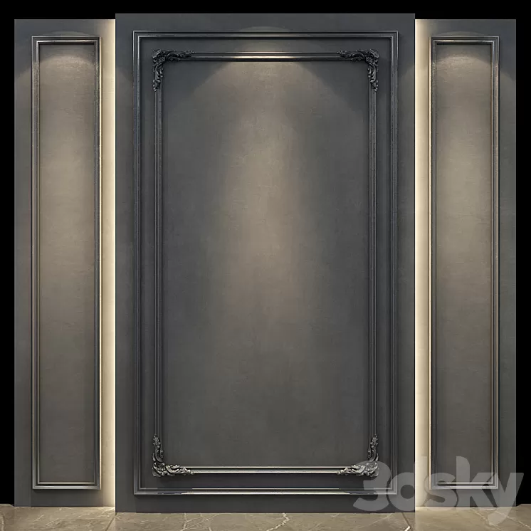 Wall panel - gypsum stucco molding - set 02 3D Model