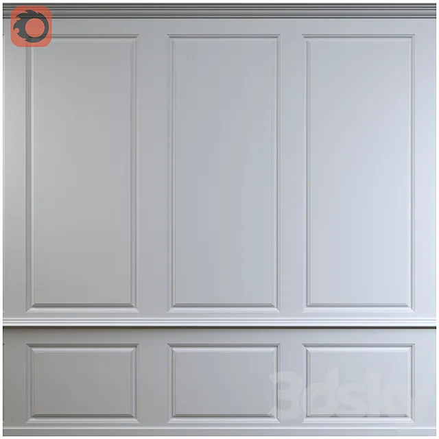 Wall panel milled composition with moldings 3D Model