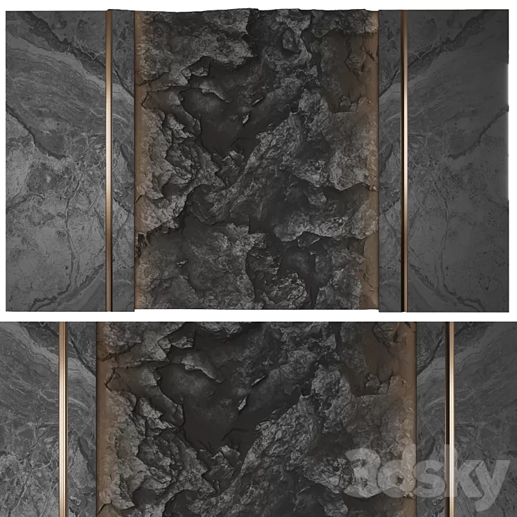Wall panel with a black rock