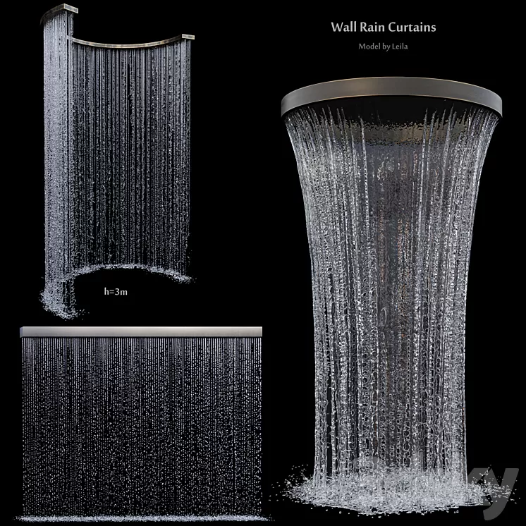 Wall rain curtain waterfall 3D Model