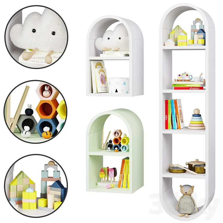 Wall shelf Mallory Kids with decor by Crate and Barrel / Crate and Kids 3D Model Free