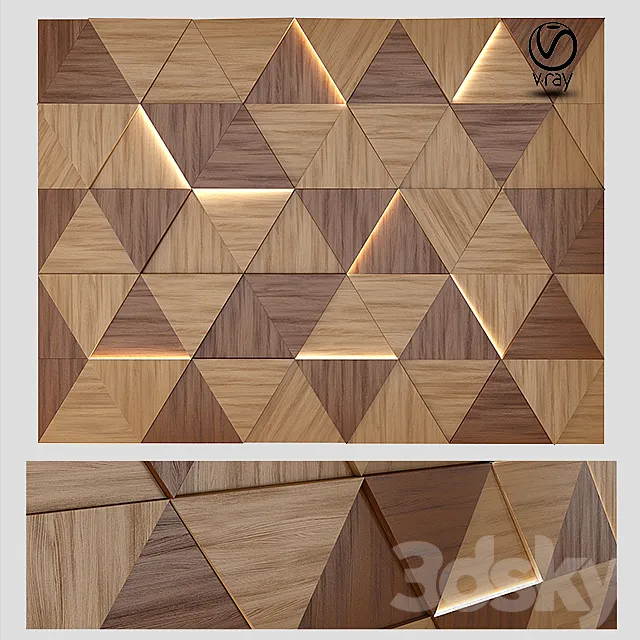 Wall Wood Panel with Lights 3D Model
