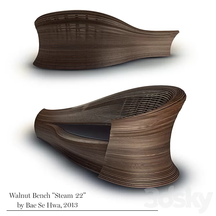 Walnut Bench "Steam 22" by Bae Se Hwa 3D Model