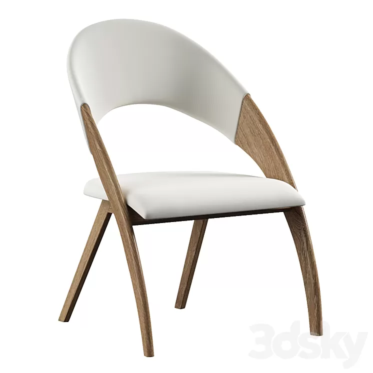 Walnut wood and cream leatherette dining chair 3D Model Free