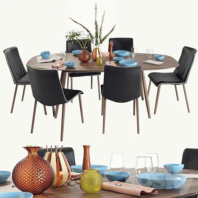 Walter Knoll Moualla Table and Liz Wood chair dining set (vray GGX) 3D Model