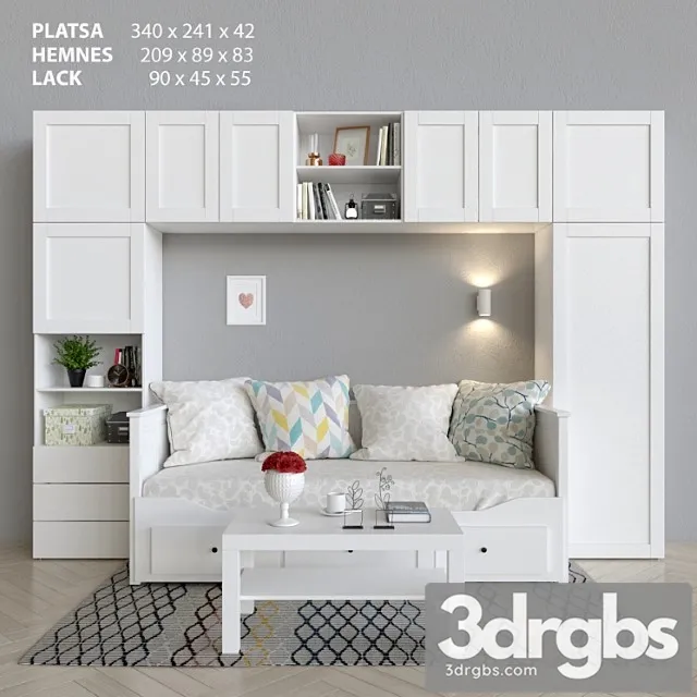 Wardrobe bed and table ikea platsa hemnes lack 3D Model Free