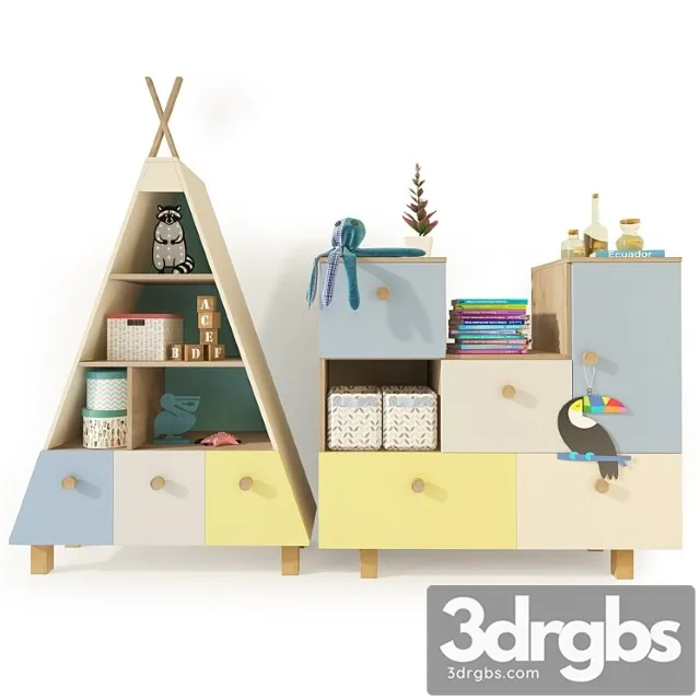 Wardrobe Bookcase. children& 3D Model Free