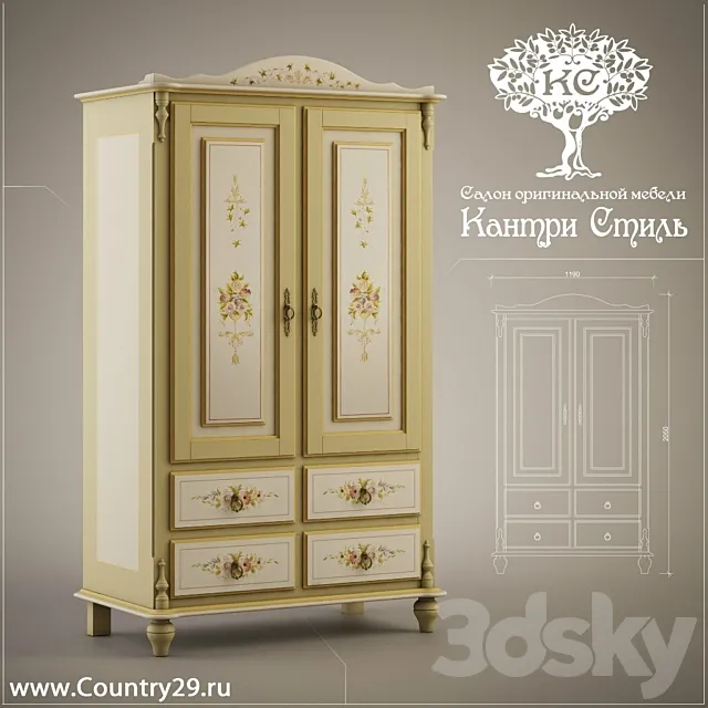 Wardrobe Hanging 2 target. "Country Style" ShP2st-2 3D Model