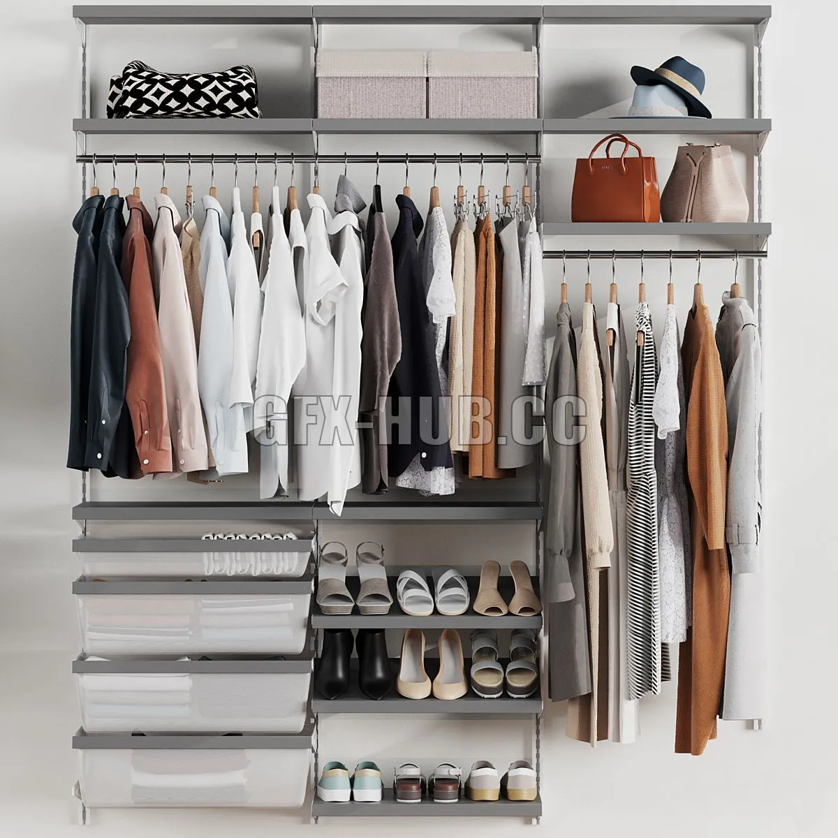 Wardrobe wall module dresses clothes 4 3D Model