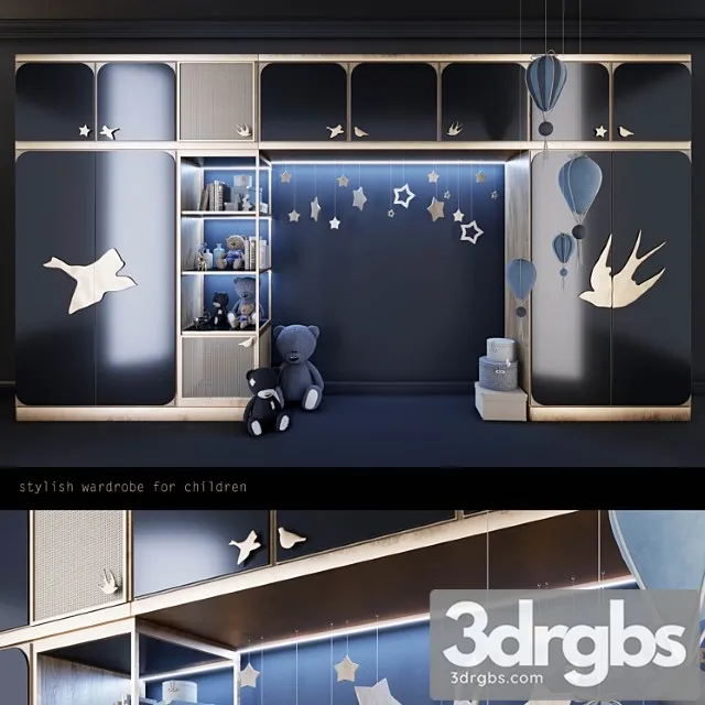 Wardrobe Wardrobe for kids room 2 3D Model Free
