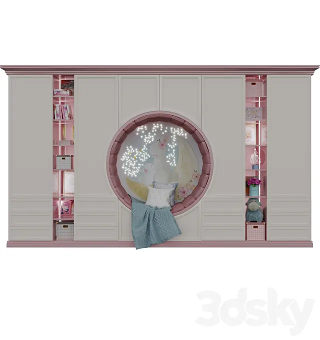 Wardrobe with a seat for a children's room 3D Model