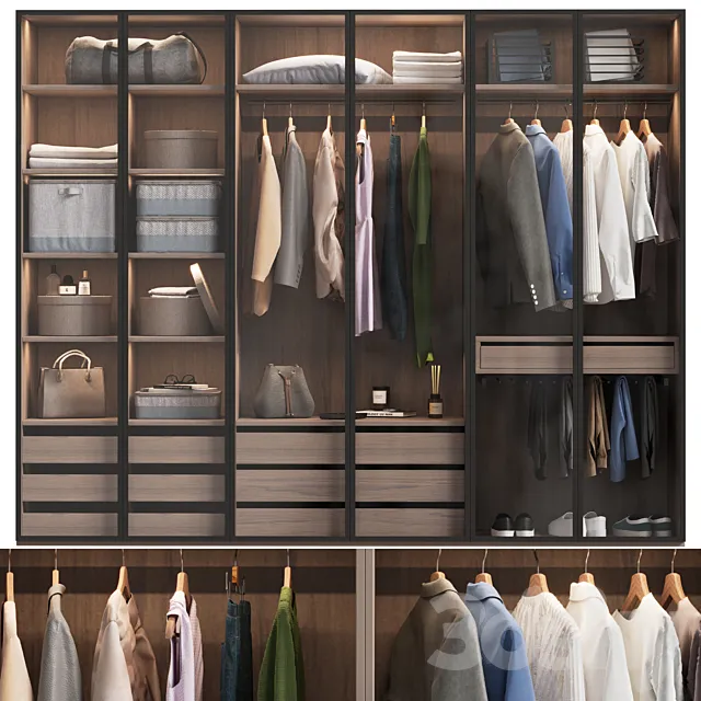 Wardrobe with clothes with glass doors 3D Model