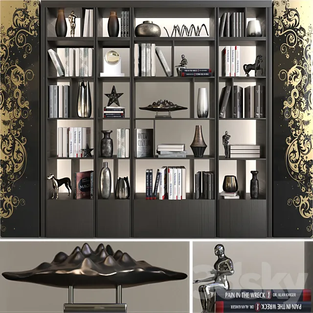 Wardrobe with decor. books and figurines 2 3DModel
