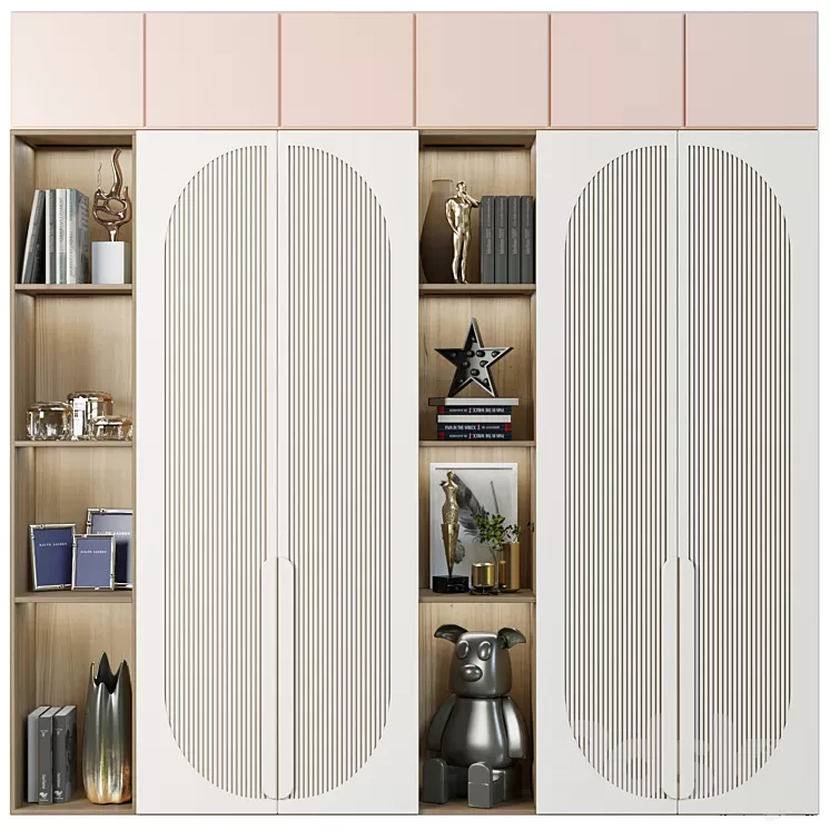 Wardrobe with decor books and figurines in the nursery 3D Model Free Download