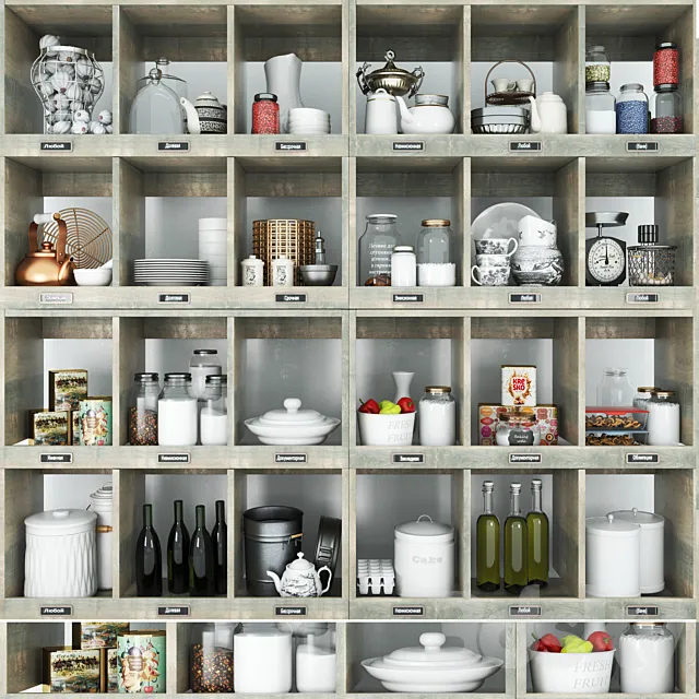 Wardrobe with decor for the kitchen and kitchen utensils 3D Model