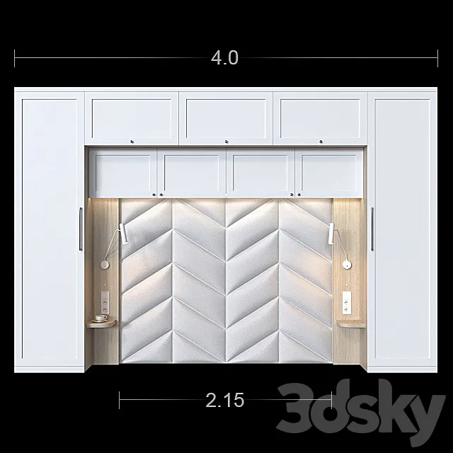 Wardrobe with headboard for a small bedroom 2. 3D Model