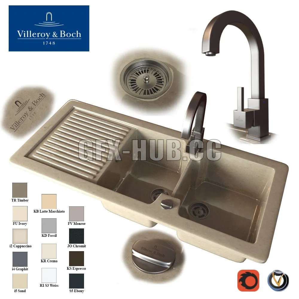 Wash kitchen ceramic Condor (13 colors) 3D Model