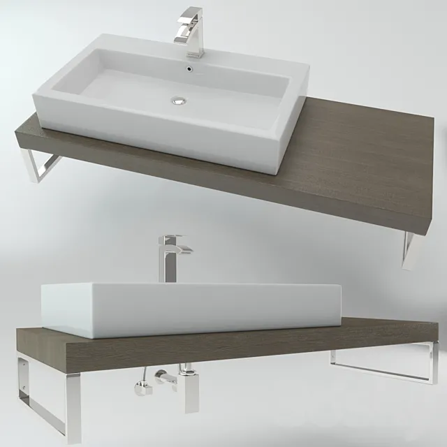 Washbasin on the wooden plate 3D Model