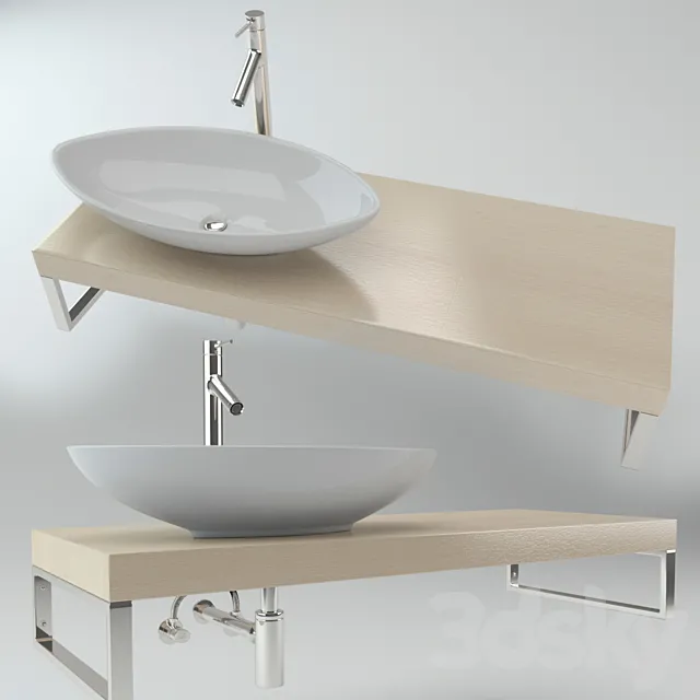 Washbasin on the wooden plate 3DModel