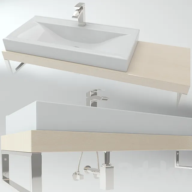 Washbasin on the wooden plate 3DModel