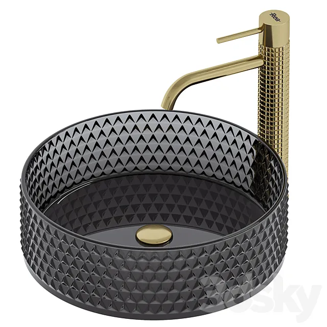 Washbasin Rea Cristal Black REA-U9671 with tap Gusto one 3D Model