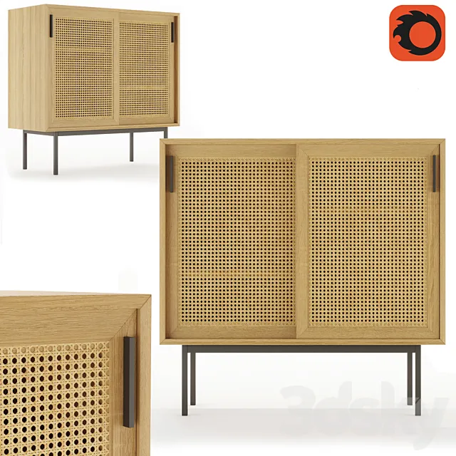 WASKA wardrobe with 2 sliding doors with wicker stakes (LA REDOUTE INTERIEURS) 3DModel