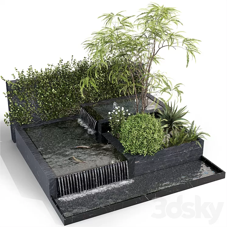 Water Ponds With Plants & fish 3D Model