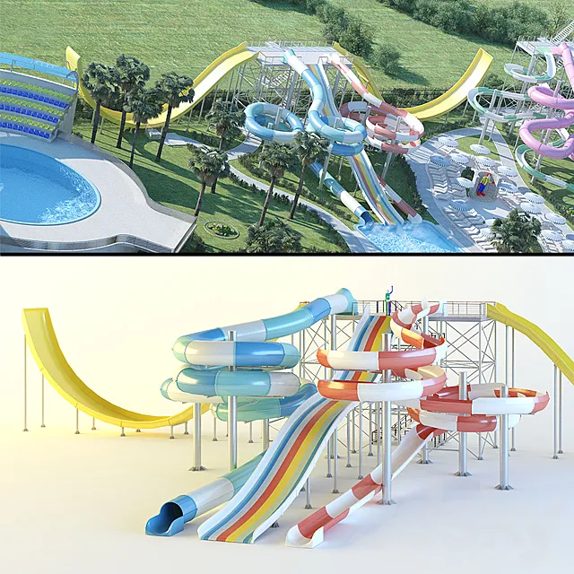 Water Slides: Wave Slide. Black Hole. Wide Slide. Raing Slide. 3DModel