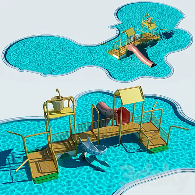 Water Tower and pool _ AquaTower_and_Waterpool 3D Model