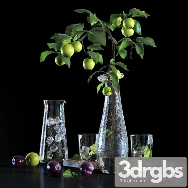Water with lime and apple tree branch 3D Model Free