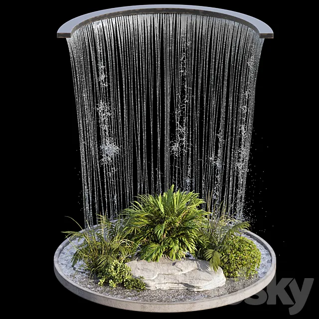 Waterfall fountains and plant 07 3D Model