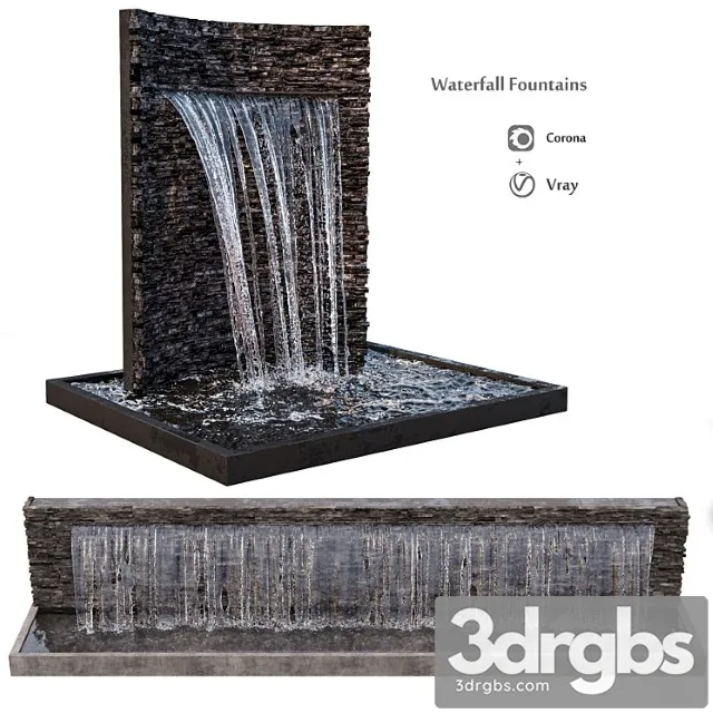 Waterfall fountains rock panel 3D Model Free