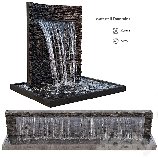Waterfall fountains rock panel 3DModel