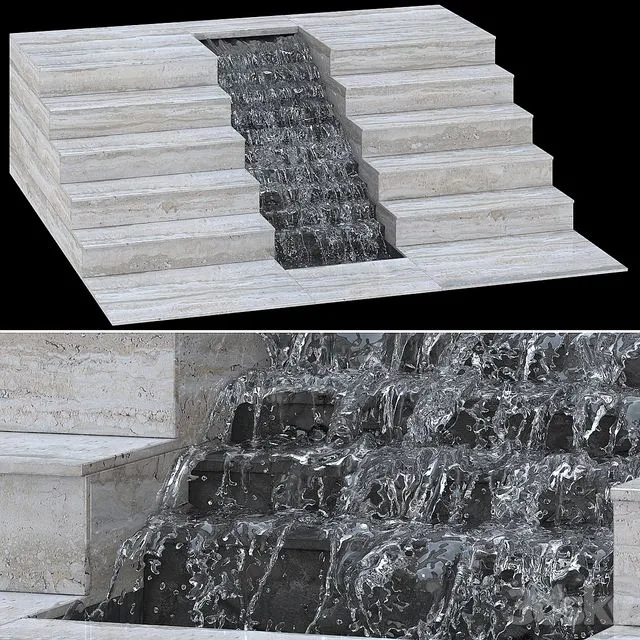 Waterfall fountains stairs_007 3D Model