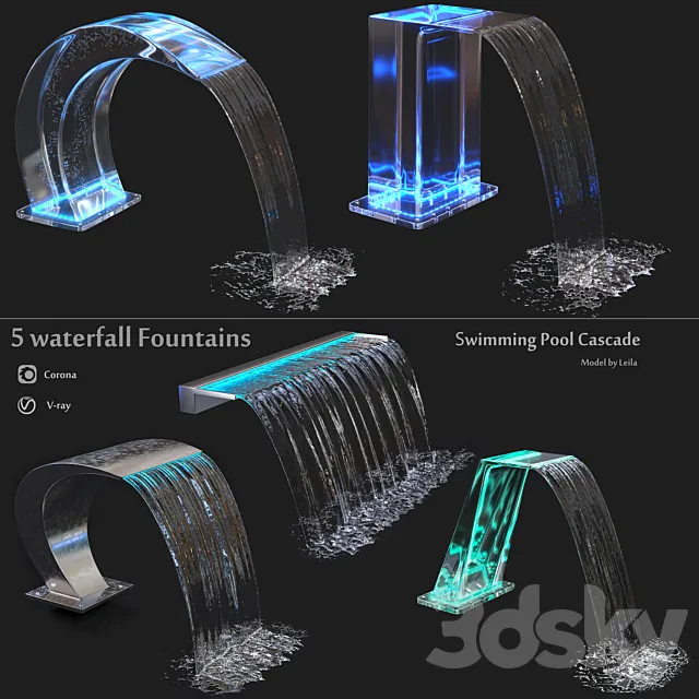 Waterfall Fountains Swimming Pool Cascade 3D Model