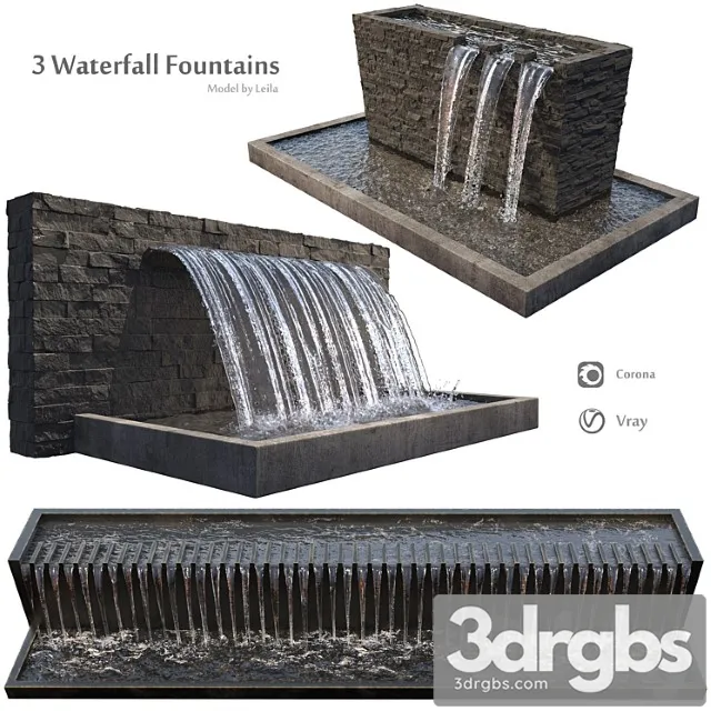 Waterfall fountains wide rock panel 3D Model Free
