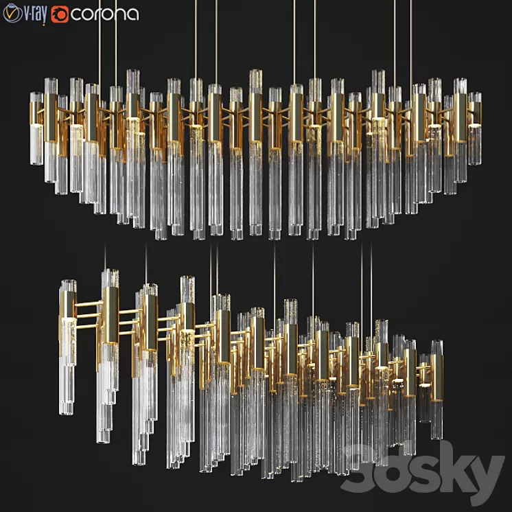 Waterfall Linear Rectangular Suspension Chandelier luxxu 3D Model