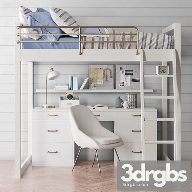 Waverly Loft Desk Bed Set from Pottery Barn 3D Model Free