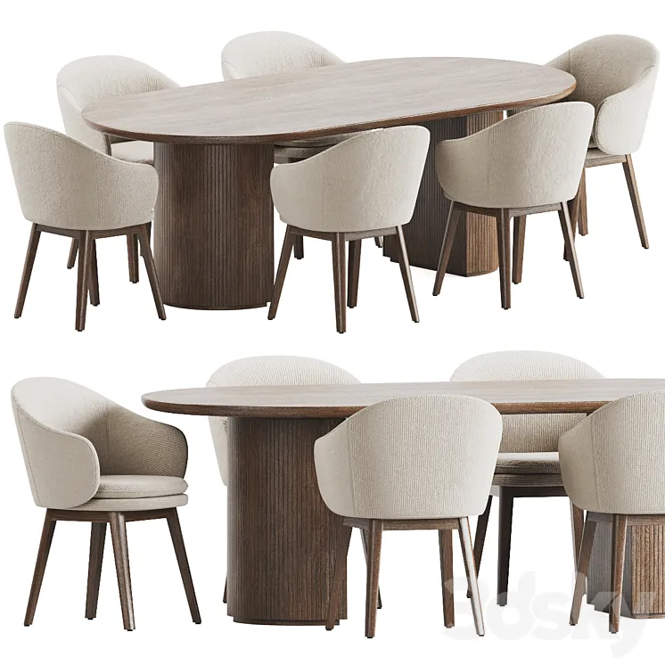 Wayne Chair Moon Table Dining Set 3D Model Free